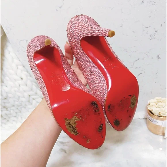 Authentic Christian Louboutin Fifi 100mm Pink Crystal Pumps / Heels - Picture 9 of 13